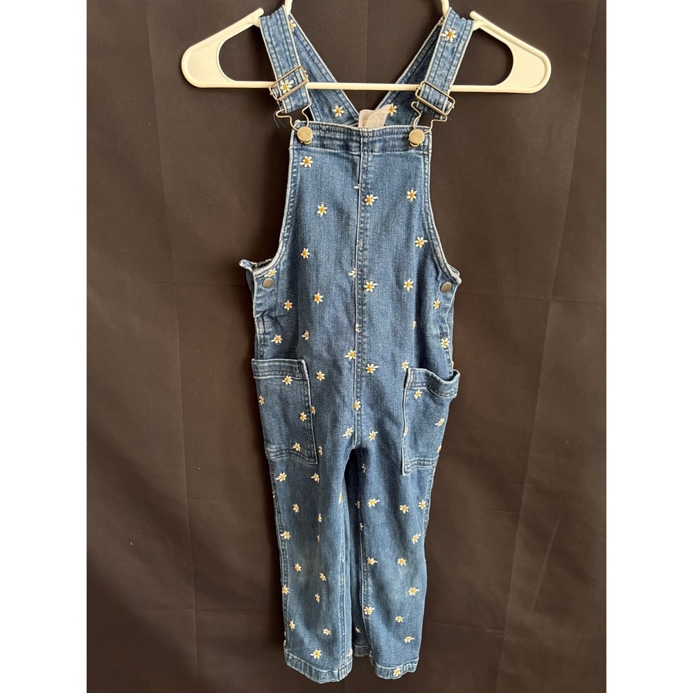 Hanna Andersson Overalls Size 5 Blue Cottagecore Daisy Embroidered Denim Pockets